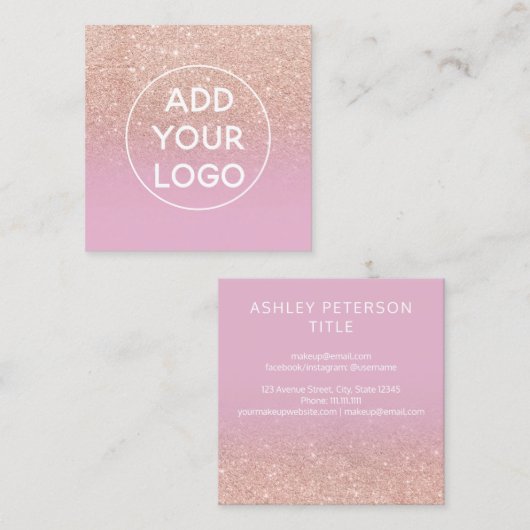 カスタムなロゴのモダンのグラデーションなばら色の金ゴールドのグリッターの薄紫 スクエア名刺 (正面/裏面)
