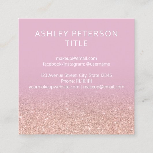 カスタムなロゴのモダンのグラデーションなばら色の金ゴールドのグリッターの薄紫 スクエア名刺 (裏面)