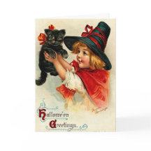 カスタムなヴィンテージの小さい魔法使いおよび黒猫