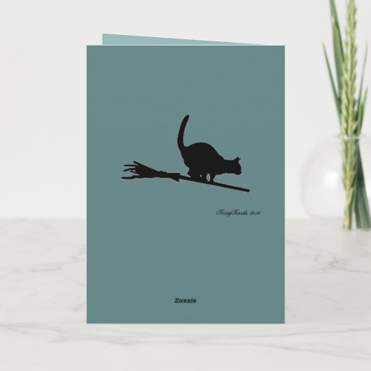 カスタムなヴィンテージの月及び黒猫のハロウィンの誕生日 カード (裏面)