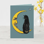 カスタムなヴィンテージの月及び黒猫のハロウィンの誕生日 カード (黄色い花)
