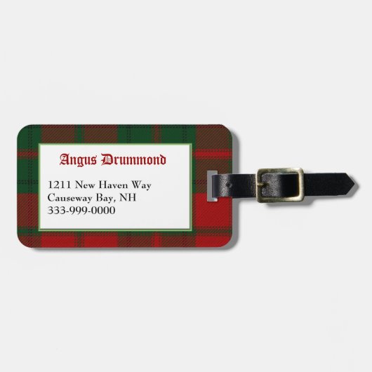 カスタムな一族のDrummondのタータンチェック格子縞の荷物のラベル ラゲッジタグ (正面横)