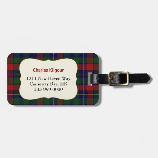 カスタムな一族のKilgourのタータンチェック格子縞の荷物のラベル ラゲッジタグ (正面横)