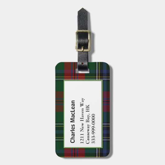 カスタムな一族のMacLeanのタータンチェック格子縞の荷物のラベル ラゲッジタグ (正面縦)