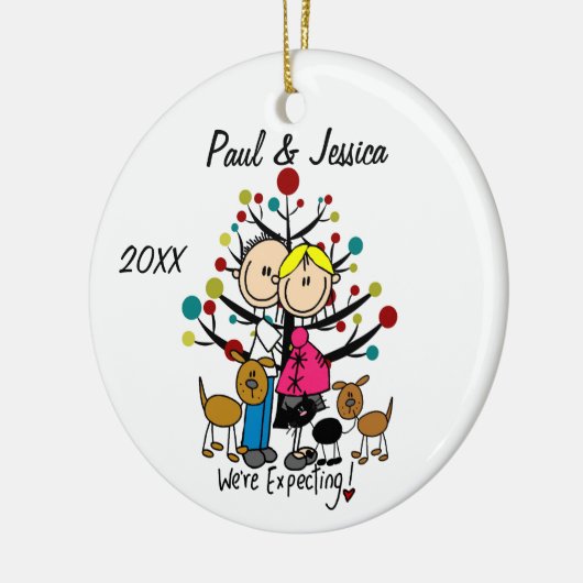 カスタムな予期しているカップル2は1匹の猫のオーナメントの後をつけます セラミックオーナメント (左)