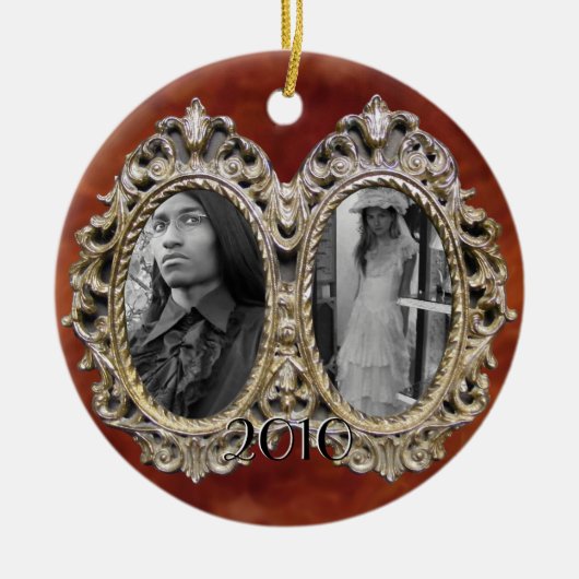 カスタムな二重写真フレームのオーナメント セラミックオーナメント (正面)