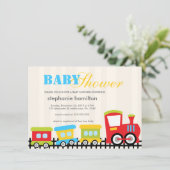 カスタムな交通機関の列車の男の赤ちゃんのシャワー 招待状 (スタンド正面)