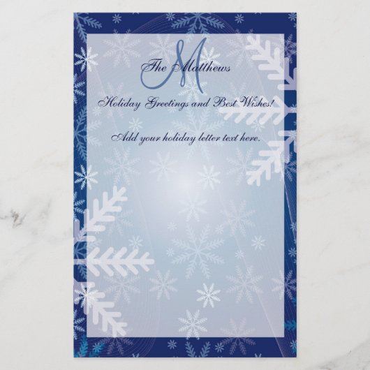 カスタムな休日の挨拶家族の手紙の雪片 便箋 (正面)
