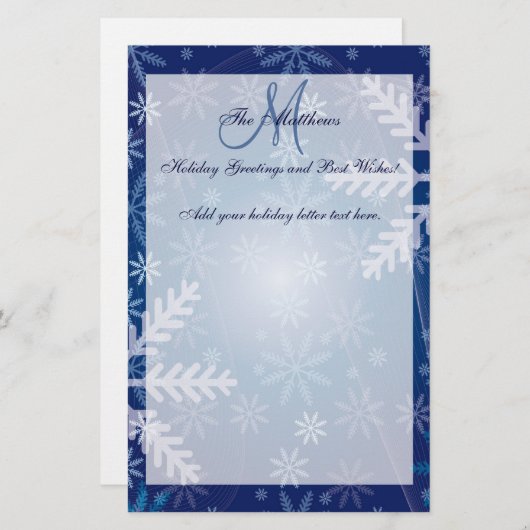 カスタムな休日の挨拶家族の手紙の雪片 便箋 (正面/裏面)
