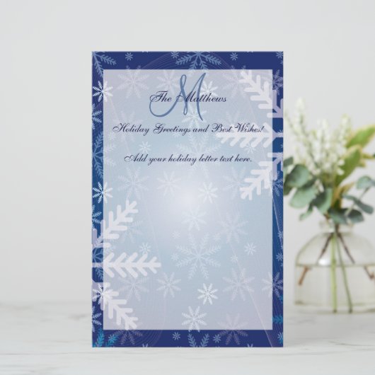 カスタムな休日の挨拶家族の手紙の雪片 便箋 (スタンド正面)