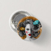 カスタムな円形ボタンか魚類魚の女性のイメージ 缶バッジ (正面&裏面)