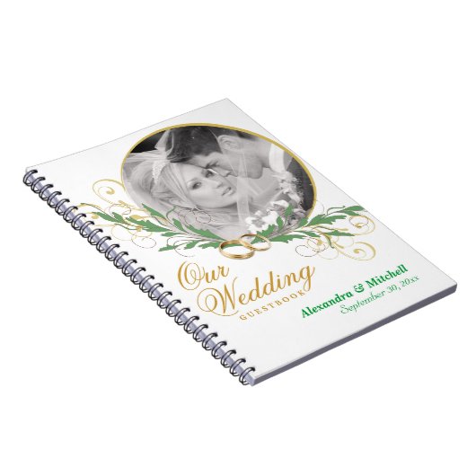 カスタムな写真とのエレガントで白い結婚式のゲストブック ノートブック (右側)
