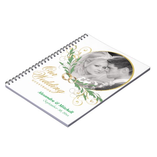 カスタムな写真とのエレガントで白い結婚式のゲストブック ノートブック (左側)