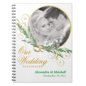 カスタムな写真とのエレガントで白い結婚式のゲストブック ノートブック (正面)