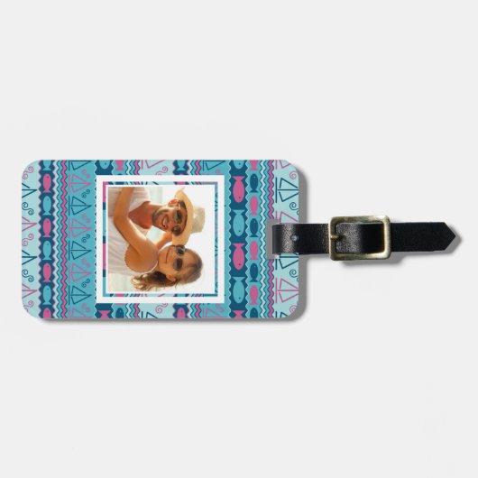 カスタムな写真によってすごいおもしろいの魚およびヨットパターン ラゲッジタグ (正面横)