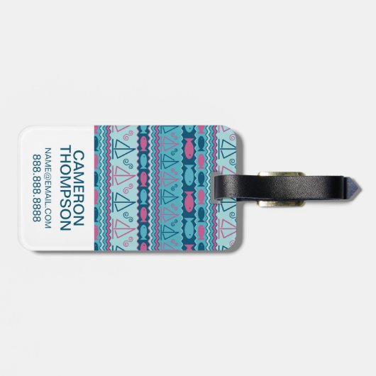 カスタムな写真によってすごいおもしろいの魚およびヨットパターン ラゲッジタグ (裏面横)