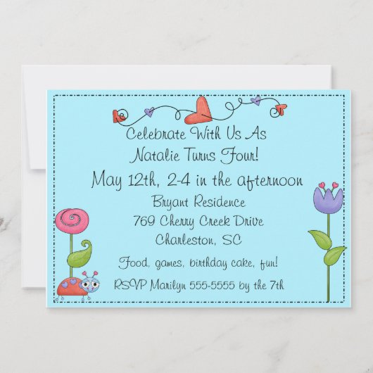 カスタムな写真のお洒落な虫の誕生日の招待状 招待状 (裏面)