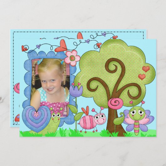 カスタムな写真のお洒落な虫の誕生日の招待状 招待状 (正面/裏面)