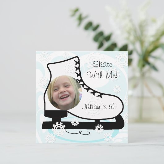カスタムな写真のアイススケートの誕生日の招待状 招待状 (スタンド正面)
