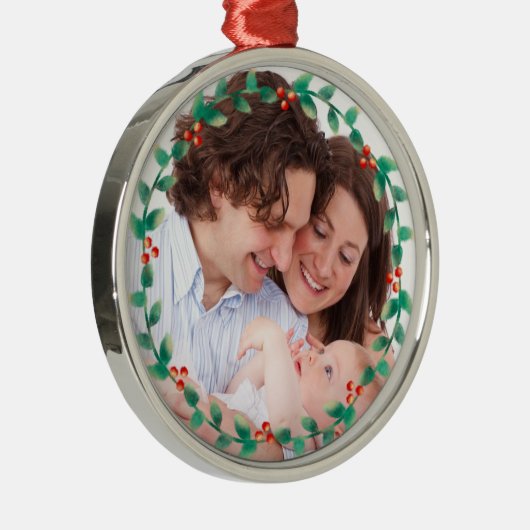 カスタムな写真のエレガントなヒイラギのリース メタルオーナメント (右)