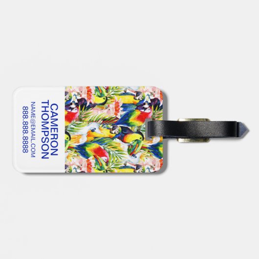 カスタムな写真のオウムおよびシュロの葉 ラゲッジタグ (裏面横)