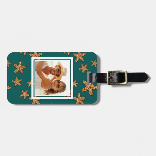 カスタムな写真のオレンジヒトデパターン ラゲッジタグ (正面横)