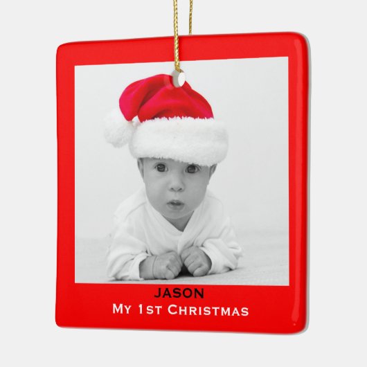 カスタムな写真のオーナメント|のベビーの第1クリスマスを作成して下さい セラミックオーナメント (左)