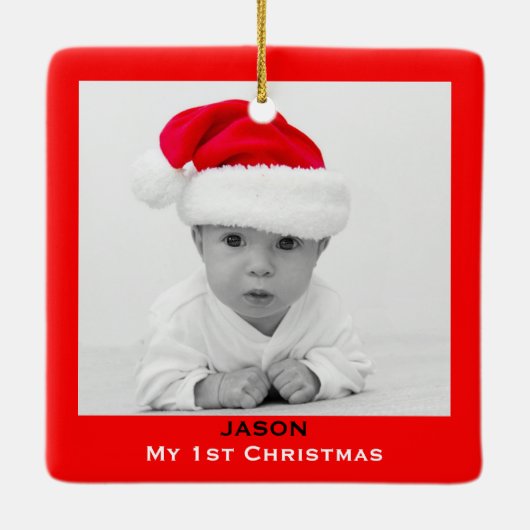 カスタムな写真のオーナメント|のベビーの第1クリスマスを作成して下さい セラミックオーナメント (裏面)