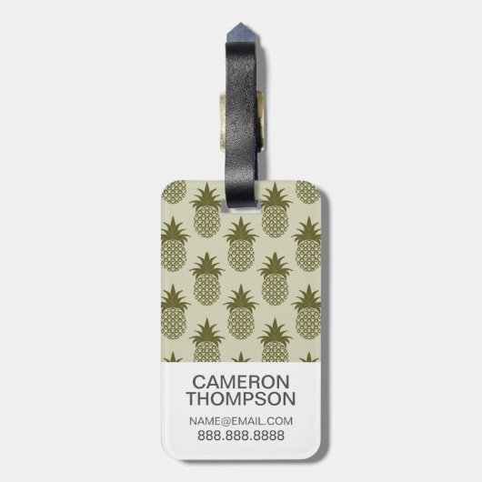 カスタムな写真のカーキ色のパイナップルパターン ラゲッジタグ (裏面縦)