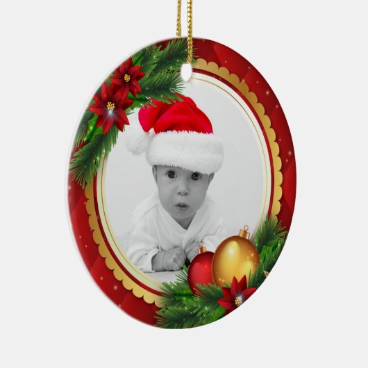 カスタムな写真のクラシックなクリスマスはベビーペット家族を加えます セラミックオーナメント (右)
