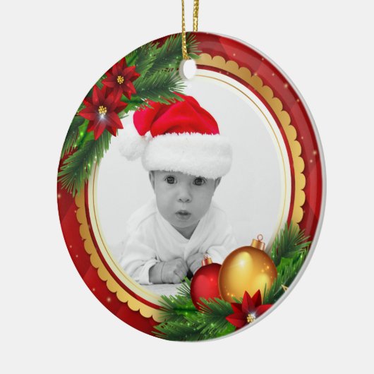 カスタムな写真のクラシックなクリスマスはベビーペット家族を加えます セラミックオーナメント (左)