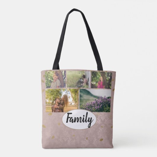 カスタムな写真のコラージュ家族のばら色の金ゴールドの秋 トートバッグ (裏面)