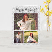 カスタムな写真のコラージュ3の写真のダマスク織の誕生日 カード (黄色い花)