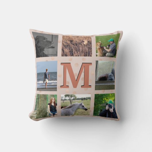 カスタムな写真のコラージュ|のばら色の金ゴールドの紙吹雪の点 クッション (正面)