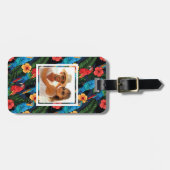 カスタムな写真のコンゴウインコおよびハイビスカスパターン ラゲッジタグ (正面横)