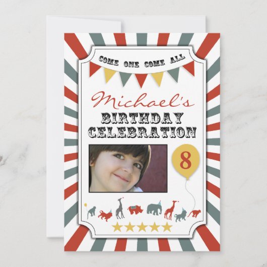 カスタムな写真のサーカスのバースデーパーティ招待状 招待状 (正面)