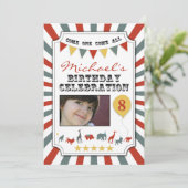 カスタムな写真のサーカスのバースデーパーティ招待状 招待状 (スタンド正面)