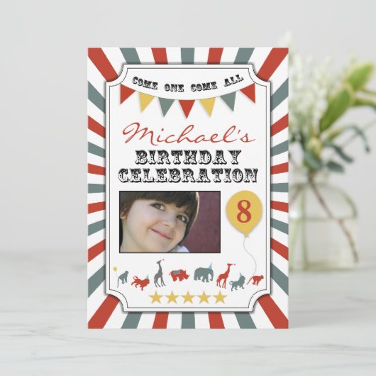 カスタムな写真のサーカスのバースデーパーティ招待状 招待状 (スタンド正面)