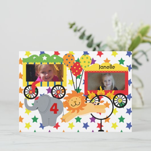 カスタムな写真のサーカスの動物の誕生日の招待状 招待状 (スタンド正面)