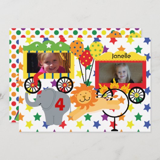 カスタムな写真のサーカスの動物の誕生日の招待状 招待状 (正面/裏面)