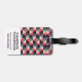 カスタムな写真のティール(緑がかった色)およびピンクの三角形パターン ラゲッジタグ (裏面横)