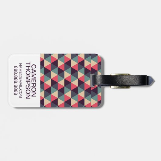 カスタムな写真のティール(緑がかった色)およびピンクの三角形パターン ラゲッジタグ (裏面横)