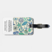 カスタムな写真のティール（緑がかった色）の海洋動物パターン ラゲッジタグ (裏面横)