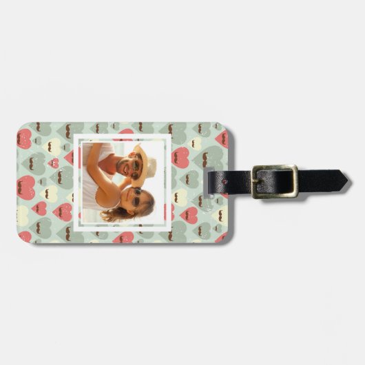 カスタムな写真のバレンタインのハートおよび髭 ラゲッジタグ (正面横)