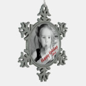 カスタムな写真のパーソナライズなクリスマスのオーナメント スノーフレークピューターオーナメント (左)