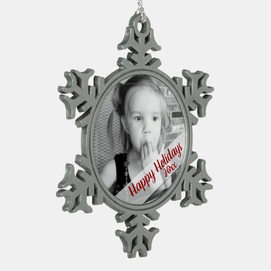 カスタムな写真のパーソナライズなクリスマスのオーナメント スノーフレークピューターオーナメント (左)
