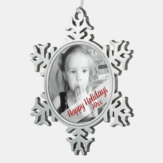 カスタムな写真のパーソナライズなクリスマスのオーナメント スノーフレークピューターオーナメント (右)