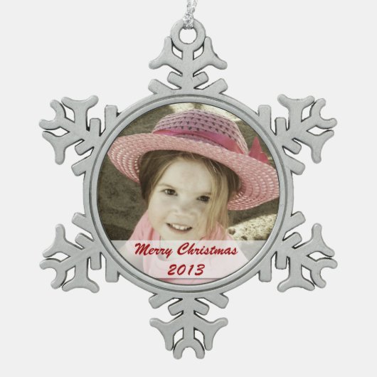 カスタムな写真のピューターの雪片のオーナメント スノーフレークピューターオーナメント (正面)