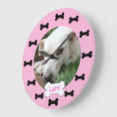 カスタムな写真のピンクおよび憂うつはパーソナライズの骨を抜きます ラージ壁時計 (傾斜)