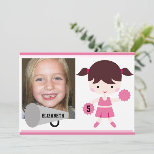 カスタムな写真のピンクのチアリーダーの誕生日の招待 招待状 (スタンド正面)